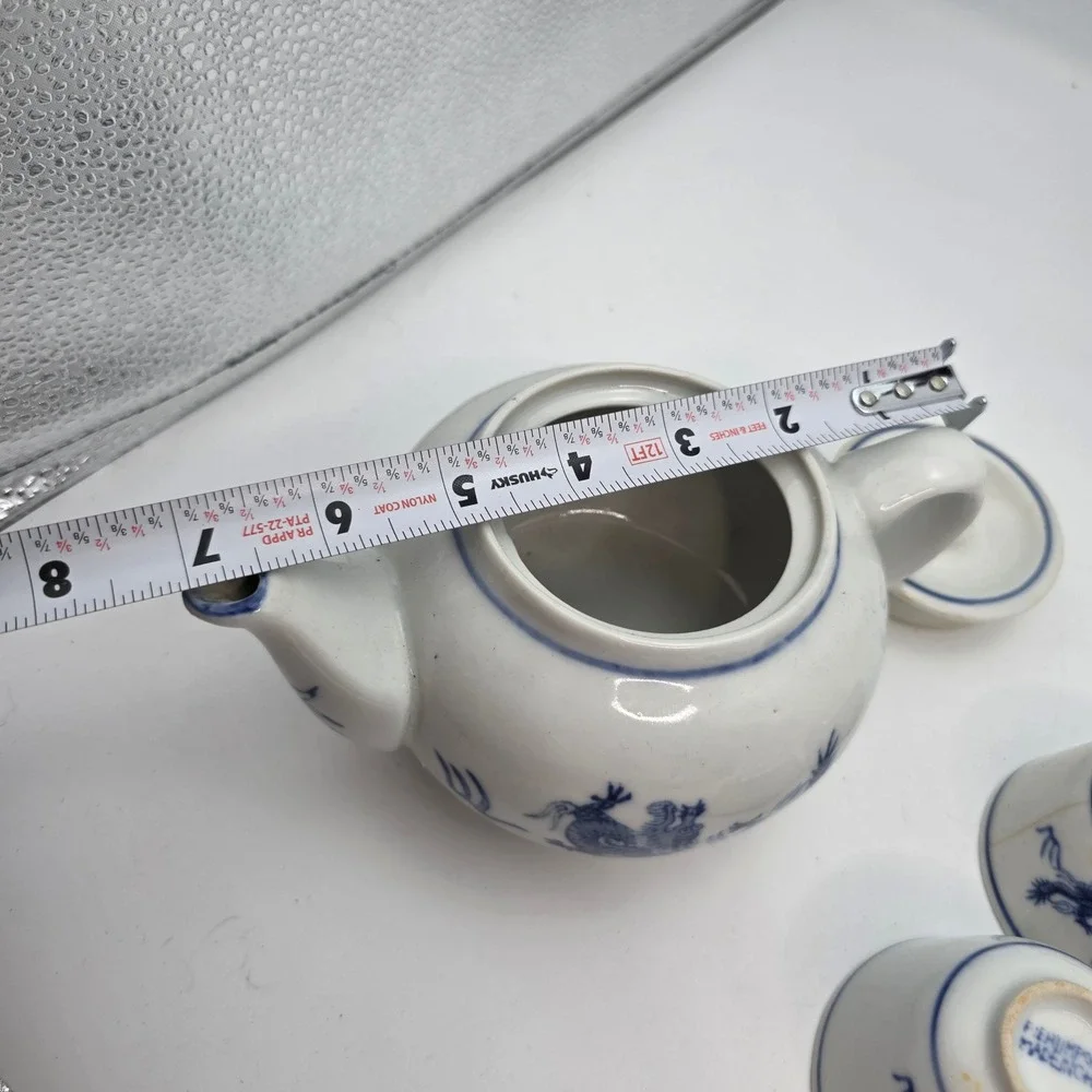 Pier 1 Imports Blue White Dragon Porcelain Tea Set Teapot 4 Cups Made in China